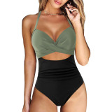 Solid Conservative Multi-color Open Back One-piece Swimsuit