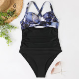 Solid Conservative Multi-color Open Back One-piece Swimsuit