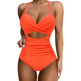 Solid Conservative Multi-color Open Back One-piece Swimsuit