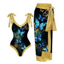 Multi-colored Printed Sexy Two-piece Swimsuit Dress for Women