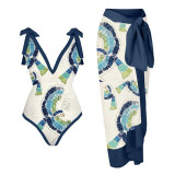 Multi-colored Printed Sexy Two-piece Swimsuit Dress for Women
