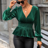 Autumn Women Long Sleeve Velour Tops Lady Ruffles Velvet Shirts