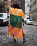 Casual Color Block Fringed Knitted Outerwear