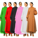 Hot Style Winter Long Sleeve Mesh Turtleneck Knitted Long Dresses