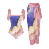 Multi-colored Printed Sexy Two-piece Swimsuit Dress for Women