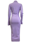 Solid Bell Sleeve Single-breasted Midi Dress