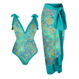 Multi-colored Printed Sexy Two-piece Swimsuit Dress for Women