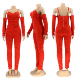 Ruched Cold Shoulder Unitard Jumpsuit