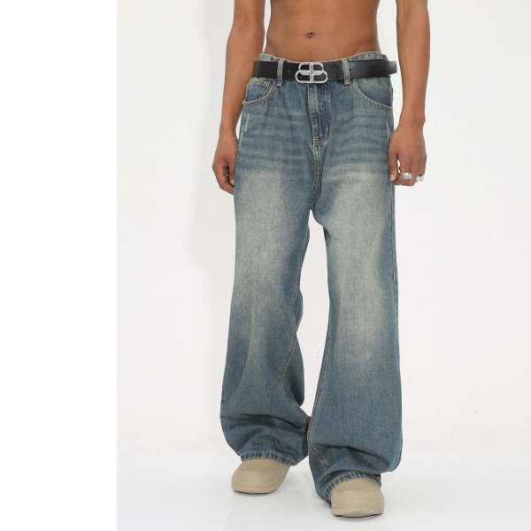 Vintage Washed Loose Fit Wide Leg Jeans for Men