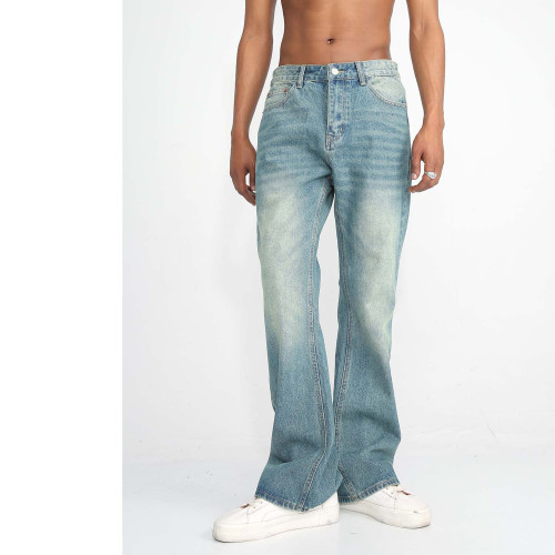 Non elastic Micro Flared Unisex Vintage Blue Jeans