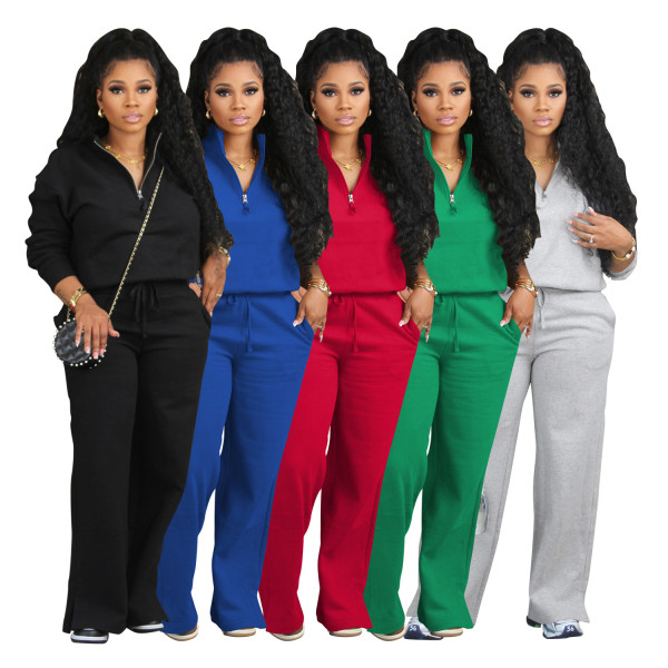 Casual Two Parts Suits Turndown Neck Women's Tracksuit Set 2 Pieces Clothing