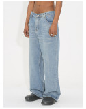 Relaxed Straight-Leg Versatile Men's Denim Pants with Elastic Waistband