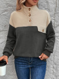Women's Long Sleeve Patchwork Color Polar Fleece Contrast Sweatshirt