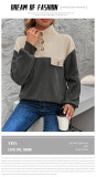 Women's Long Sleeve Patchwork Color Polar Fleece Contrast Sweatshirt