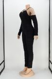 Ruched Cold Shoulder Unitard Jumpsuit