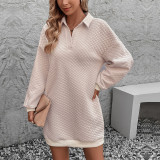 Solid Color Turndown Neck Sweatshirts Dress