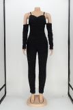 Ruched Cold Shoulder Unitard Jumpsuit