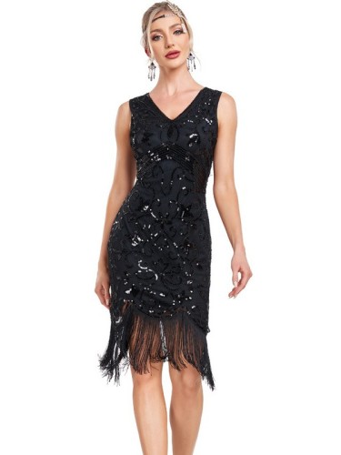 1920s Vintage Party Sequin Beaded Dress Tassels Prom Temperament Irregular Fringe Dress