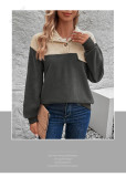 Women's Long Sleeve Patchwork Color Polar Fleece Contrast Sweatshirt