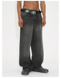 Vintage Faded Gradient Purple Wide-Leg Denim Pants for Men and Women