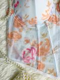 Fishbone Structure Sheer Mesh Printed Corset Camisole