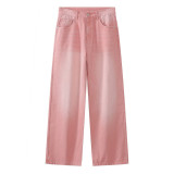 Vintage Faded Gradient Purple Wide-Leg Denim Pants for Men and Women