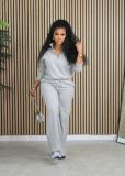 Casual Two Parts Suits Turndown Neck Women's Tracksuit Set 2 Pieces Clothing