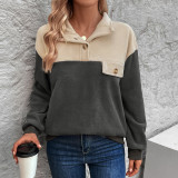 Women's Long Sleeve Patchwork Color Polar Fleece Contrast Sweatshirt