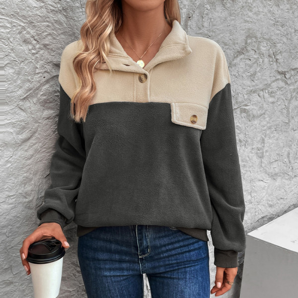 Women's Long Sleeve Patchwork Color Polar Fleece Contrast Sweatshirt