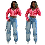 Casual V Neck Plush Women's Knitted Top