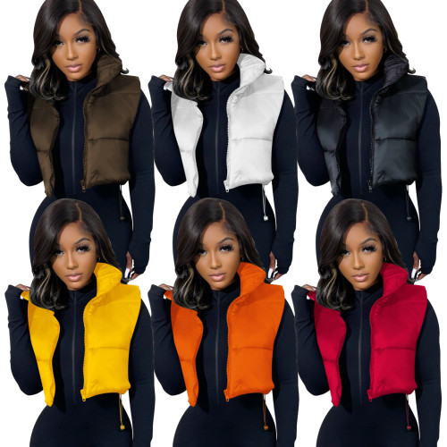Ladies Puffer Coats Vintageess Zipper Outwear Winter Waistcoat Women Vest Cottoncoat