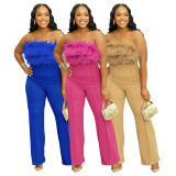 Feather Tube Top Casual Two-piece Set
