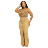 Feather Tube Top Casual Two-piece Set