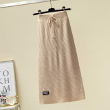 Belted Knitted Design Back-Slit Pencil Skirt