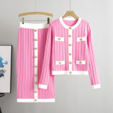 Autumn/winter Women 2024 O-Neck Long Sleeve Cardigans Knitted Sweater Skirt Set