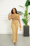 Feather Tube Top Casual Two-piece Set