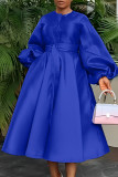 Luxury Balloon Sleeve Belted A-line Dress