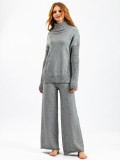 Casual and Chic Turtleneck Sweater Set with Wide Leg Pants for Women