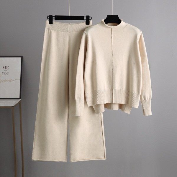 Knitted Sweater and Wide-Leg Pants Set for Women