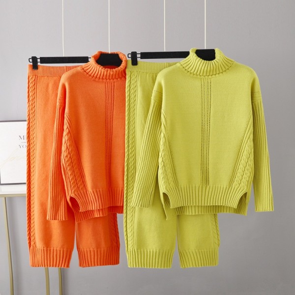 Cozy and Stylish High Neck Thick Knit Sweater Set