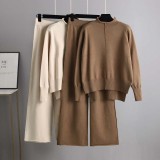 Knitted Sweater and Wide-Leg Pants Set for Women