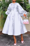 Luxury Balloon Sleeve Belted A-line Dress