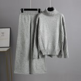 Casual and Chic Turtleneck Sweater Set with Wide Leg Pants for Women