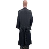 Ruffle Hem Jacket & High Waist Pants Set