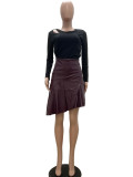 High Waisted Irregular Spliced PU Leather Midi Pleated Skirt