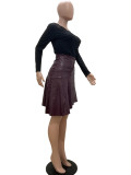 High Waisted Irregular Spliced PU Leather Midi Pleated Skirt