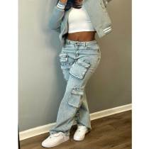 Fashion Women's Denim Pants Mid Waist Distressed Mullti Pockets Straight Jeans Fashion Women's Denim Pants Mid Waist Distressed Mullti Pockets Straight Jeans