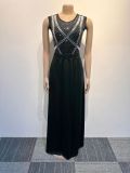Sparkling Diamond Mesh Sheer Backless Stretch Two-Piece Dress