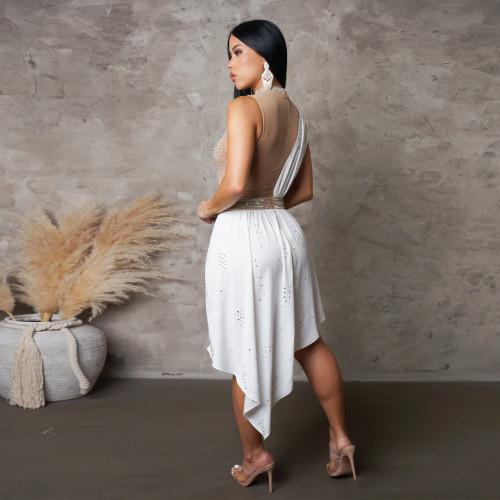 Women Sexy See Through Sleeveless Irregular Beaded Jumpsuit
