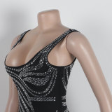 Women Sexy Beaded Sleeveless Bodycon Slit Dress